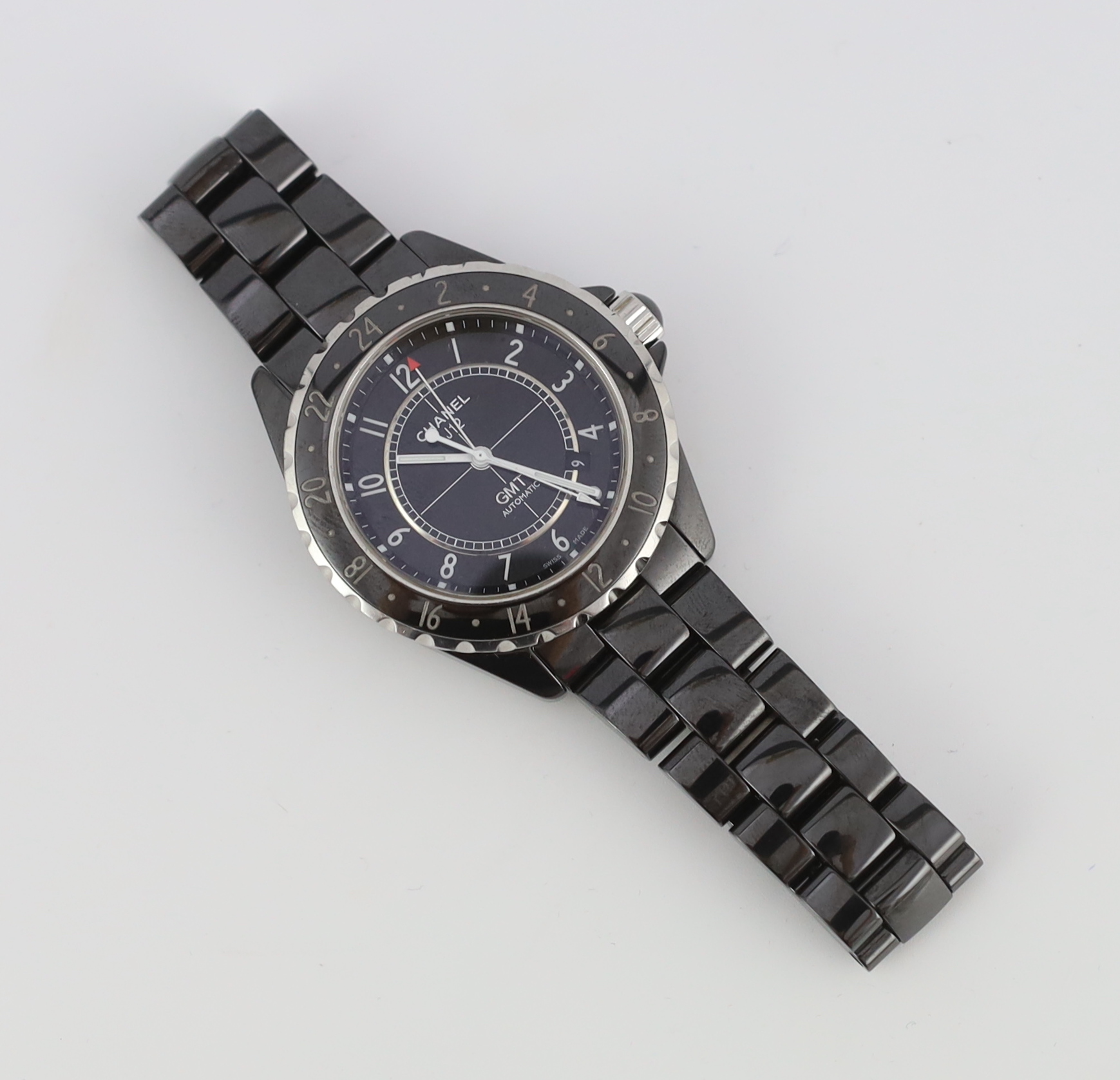 A gentleman's modern ceramic and stainless steel Chanel J12 GMT Automatic black dial wrist watch